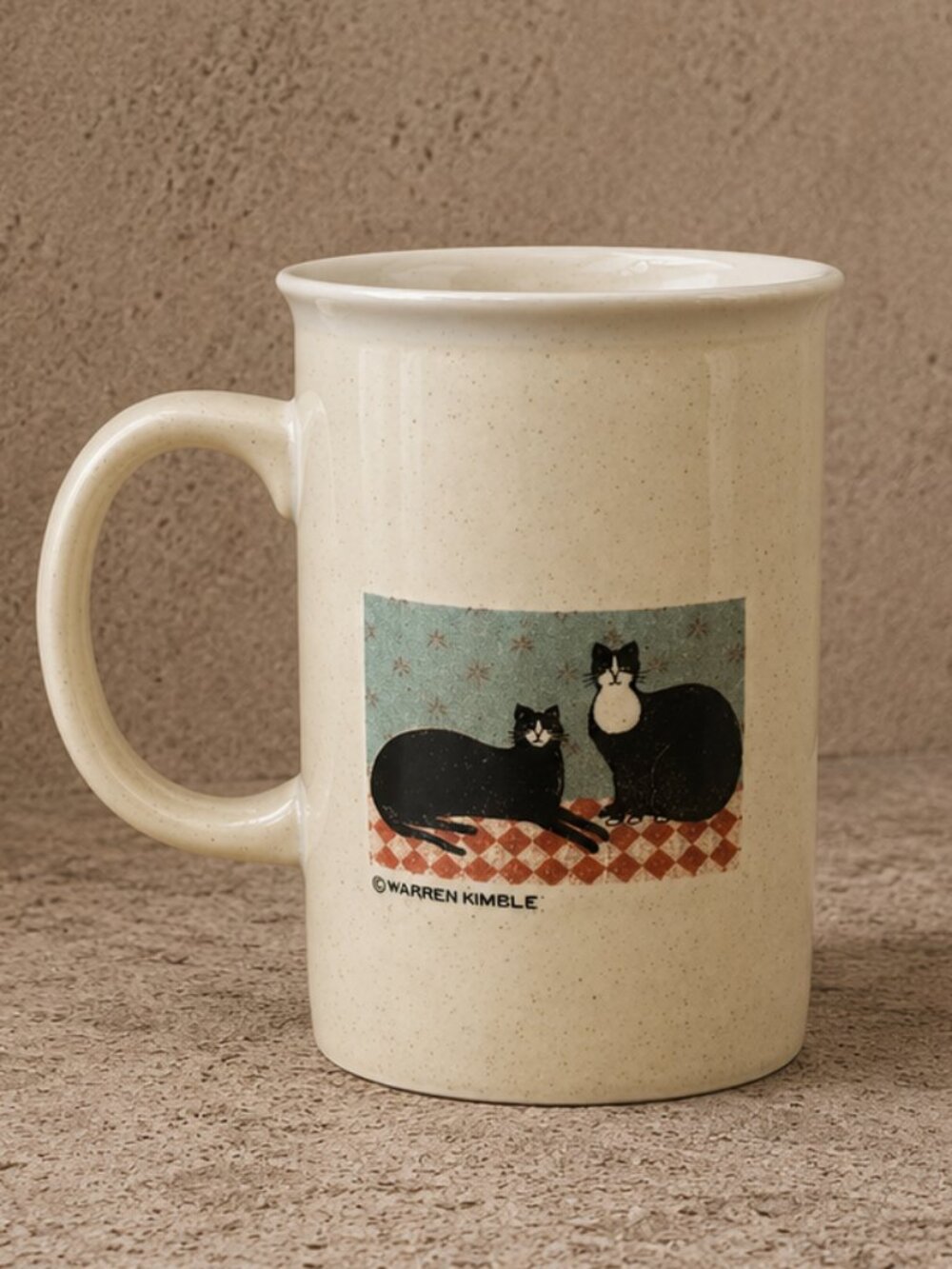 Vintage Warren Kimble American Folk Art Black Cats Otagiri Mug